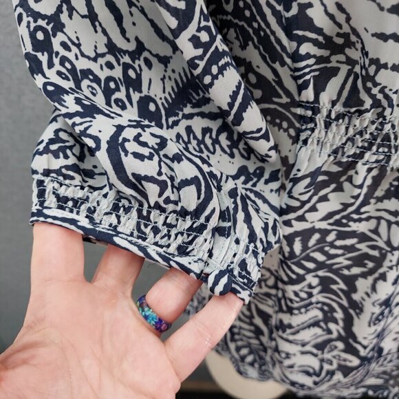 Banana Republic Womens Black Floral Semisheer Puff Short Sleeve Blouse SZ Small - Picture 6 of 12